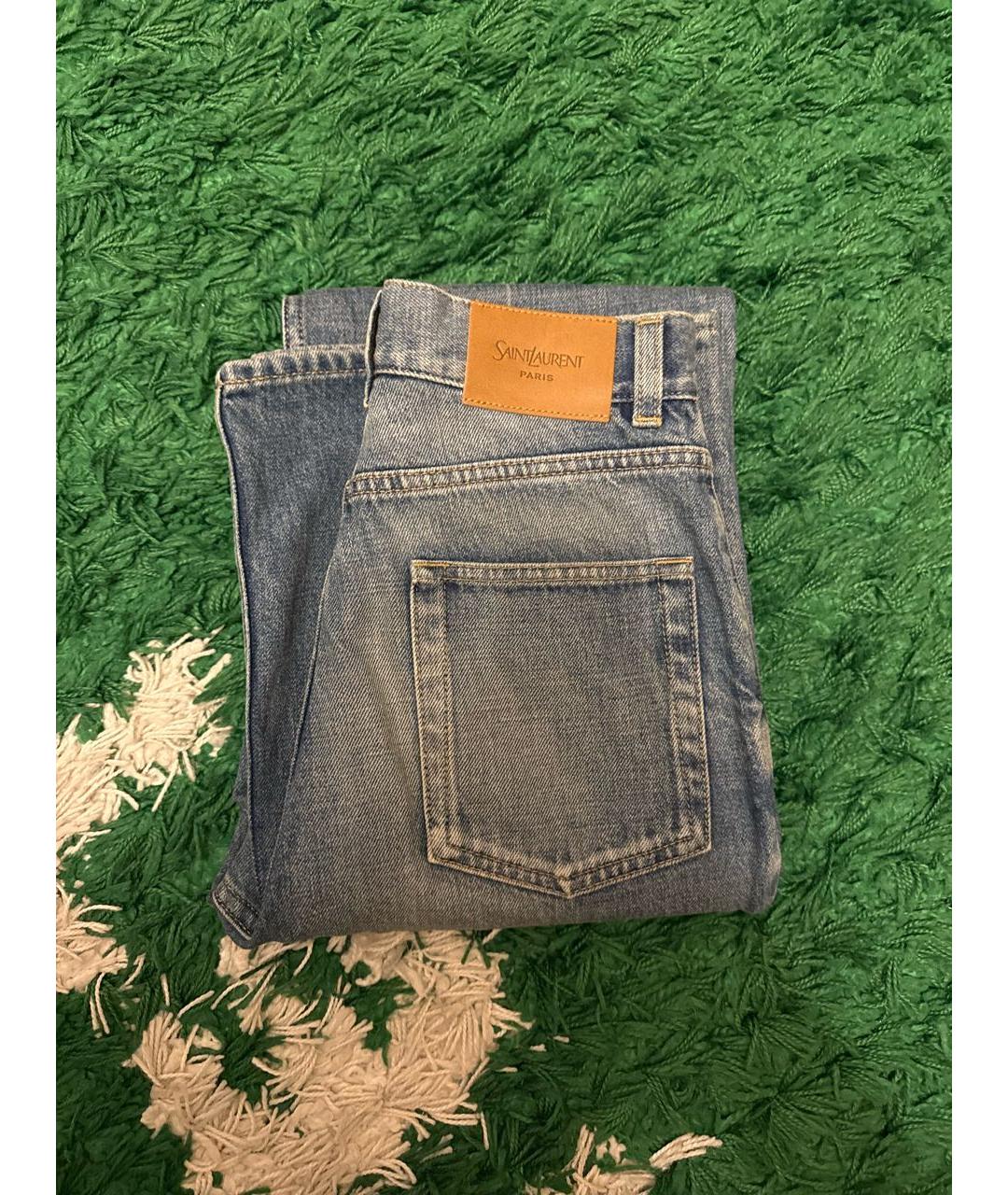 SAINT LAURENT Голубые хлопковые прямые джинсы, фото 8