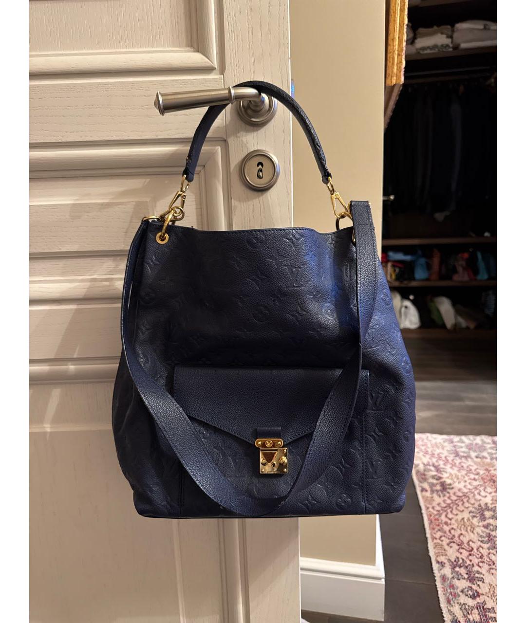 LOUIS VUITTON Темно-синяя кожаная сумка с короткими ручками, фото 8