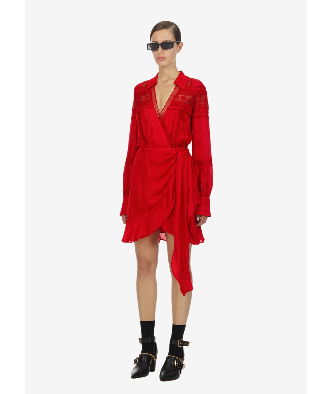 SELF-PORTRAIT Красное вискозное повседневное платье, фото 2