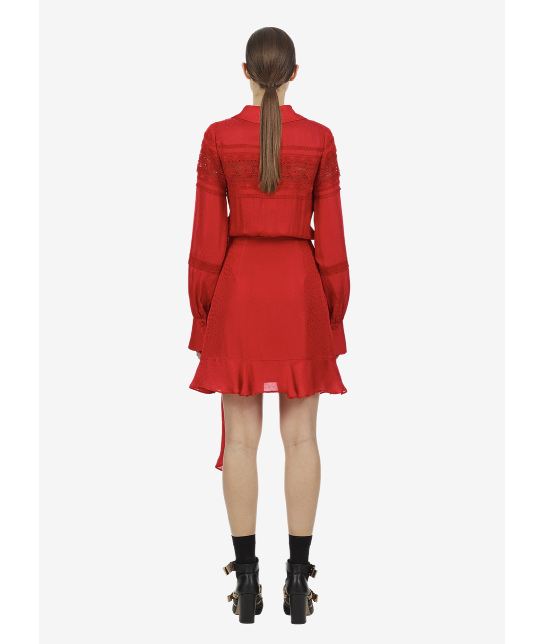 SELF-PORTRAIT Красное вискозное повседневное платье, фото 3