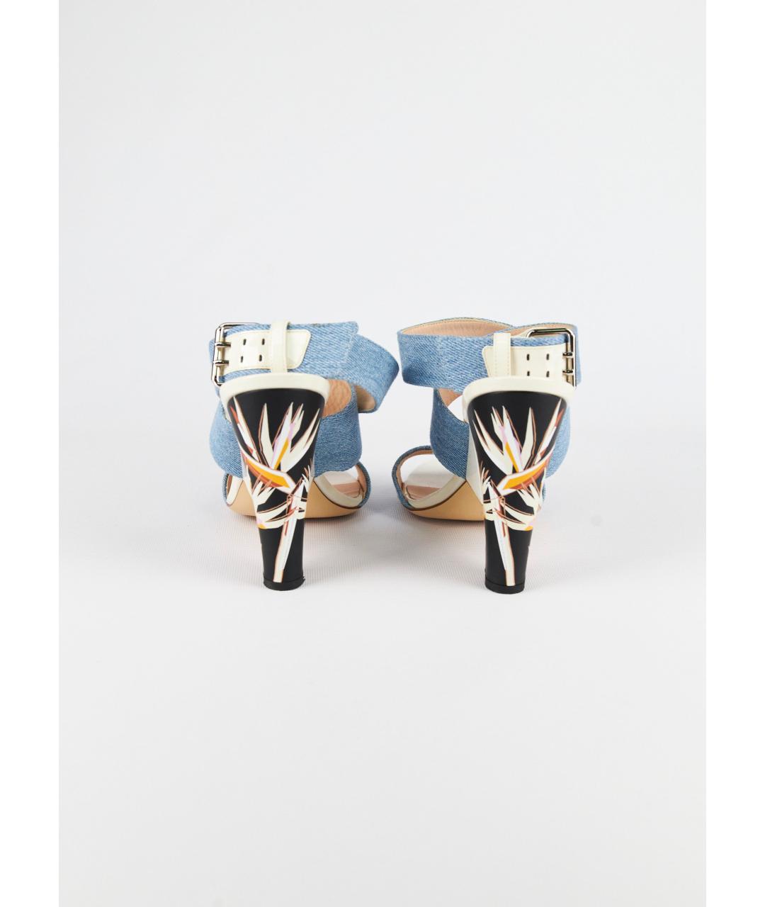 FENDI Голубые текстильные босоножки, фото 6