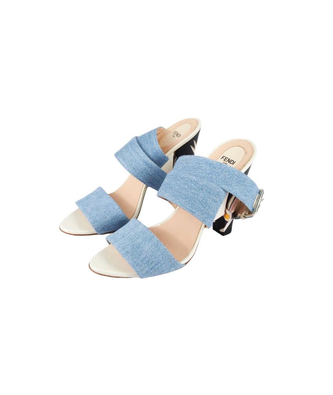 FENDI Голубые текстильные босоножки, фото 7