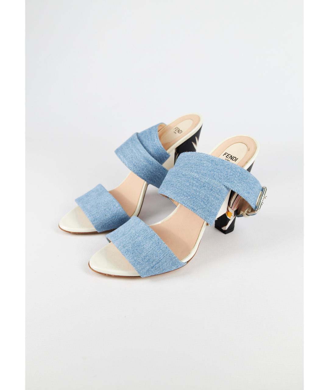 FENDI Голубые текстильные босоножки, фото 2