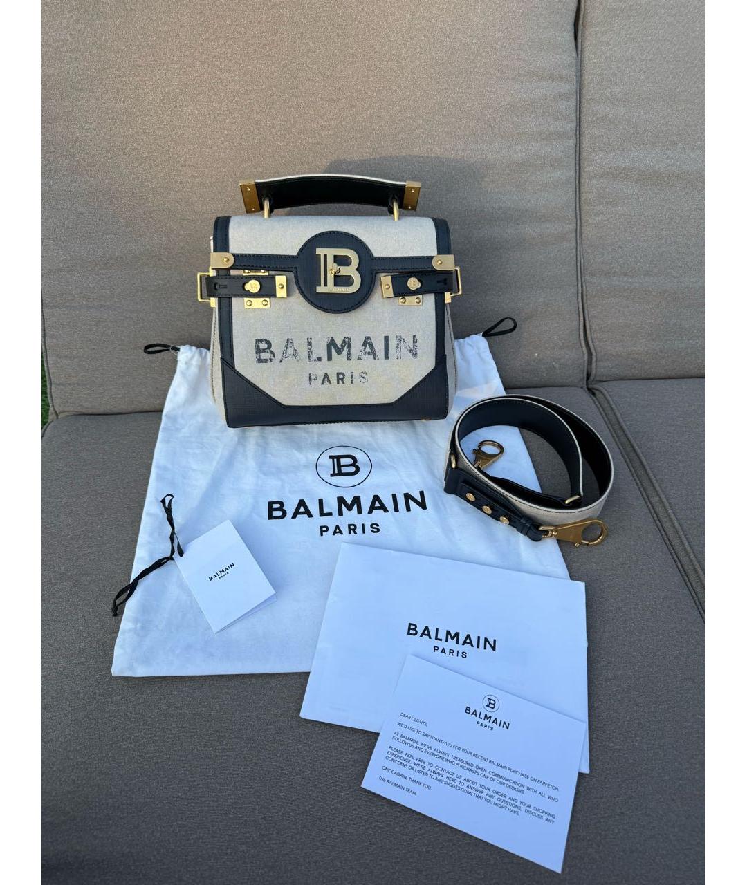 BALMAIN Бежевая тканевая сумка с короткими ручками, фото 4