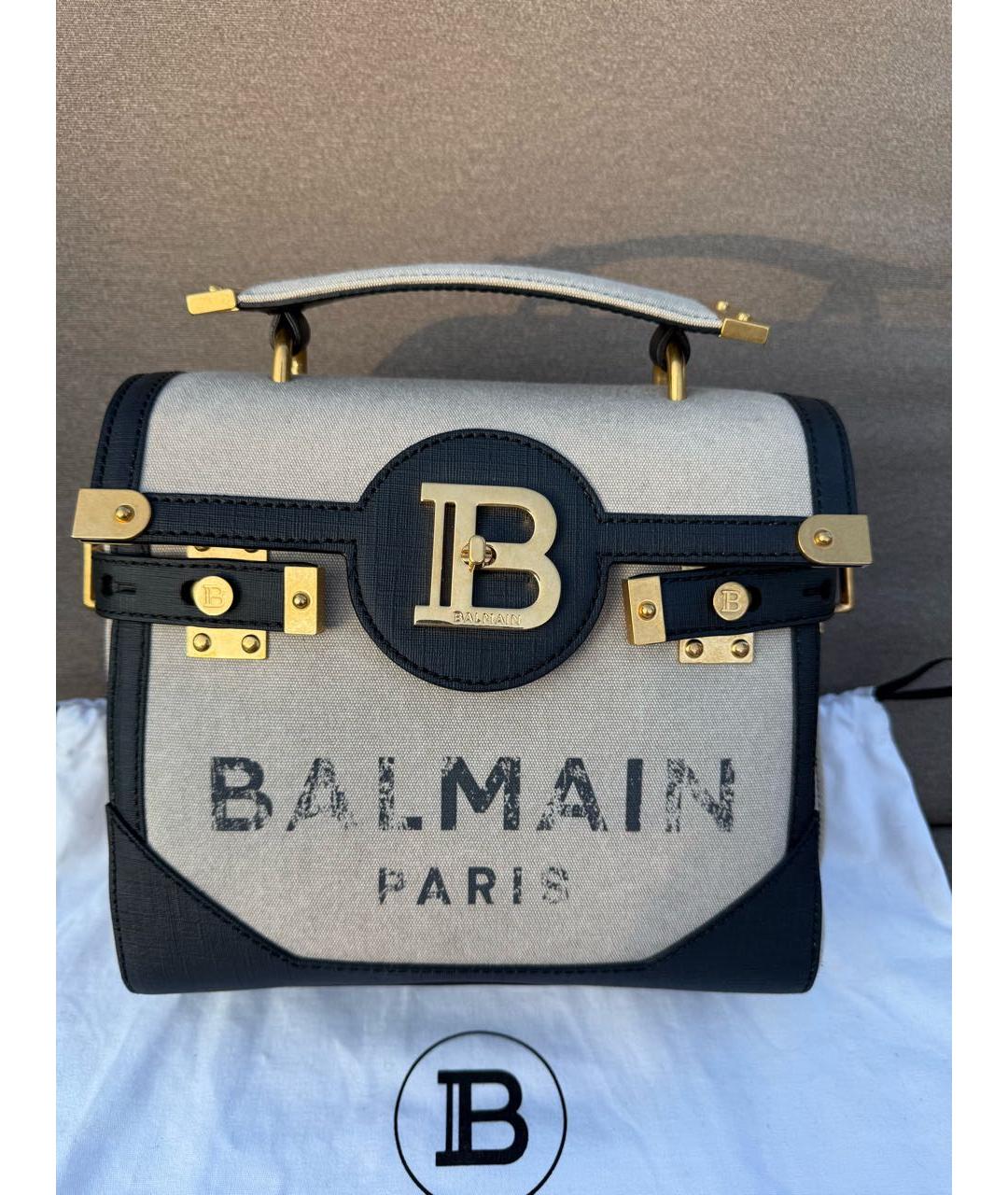 BALMAIN Бежевая тканевая сумка с короткими ручками, фото 5