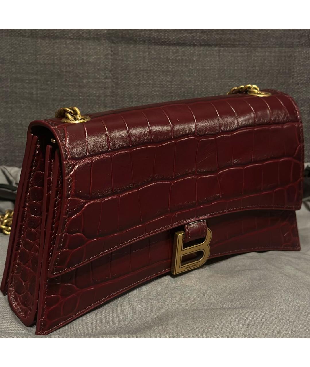 BALENCIAGA Бордовая кожаная сумка через плечо, фото 2