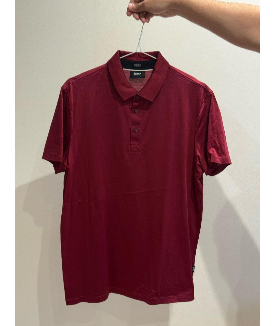 HUGO BOSS Бордовое хлопко-полиэстеровое поло с коротким рукавом, фото 5