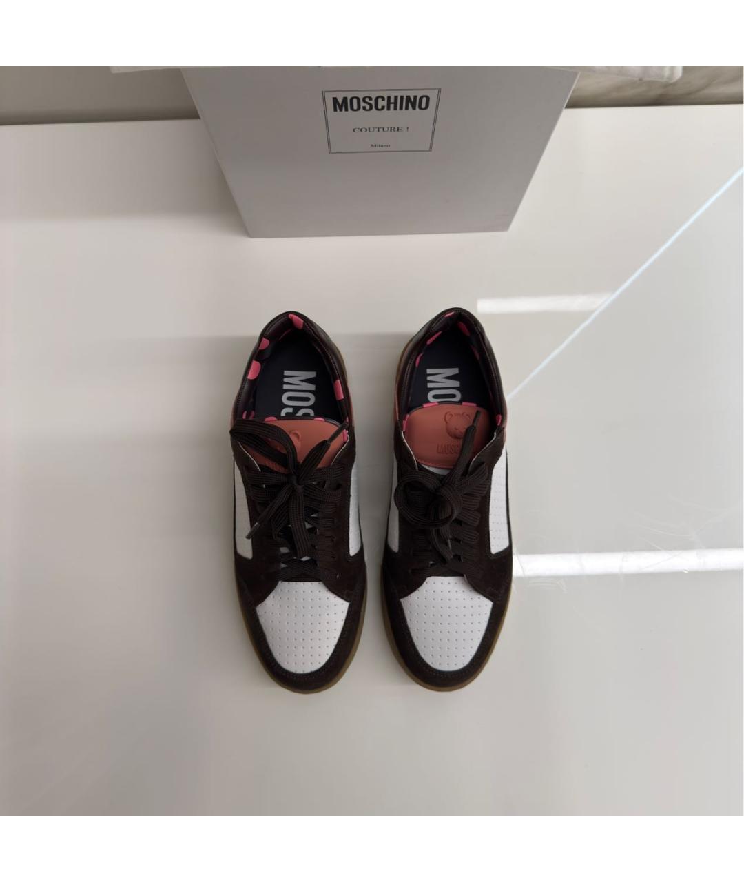 MOSCHINO Коричневые замшевые низкие кроссовки / кеды, фото 3