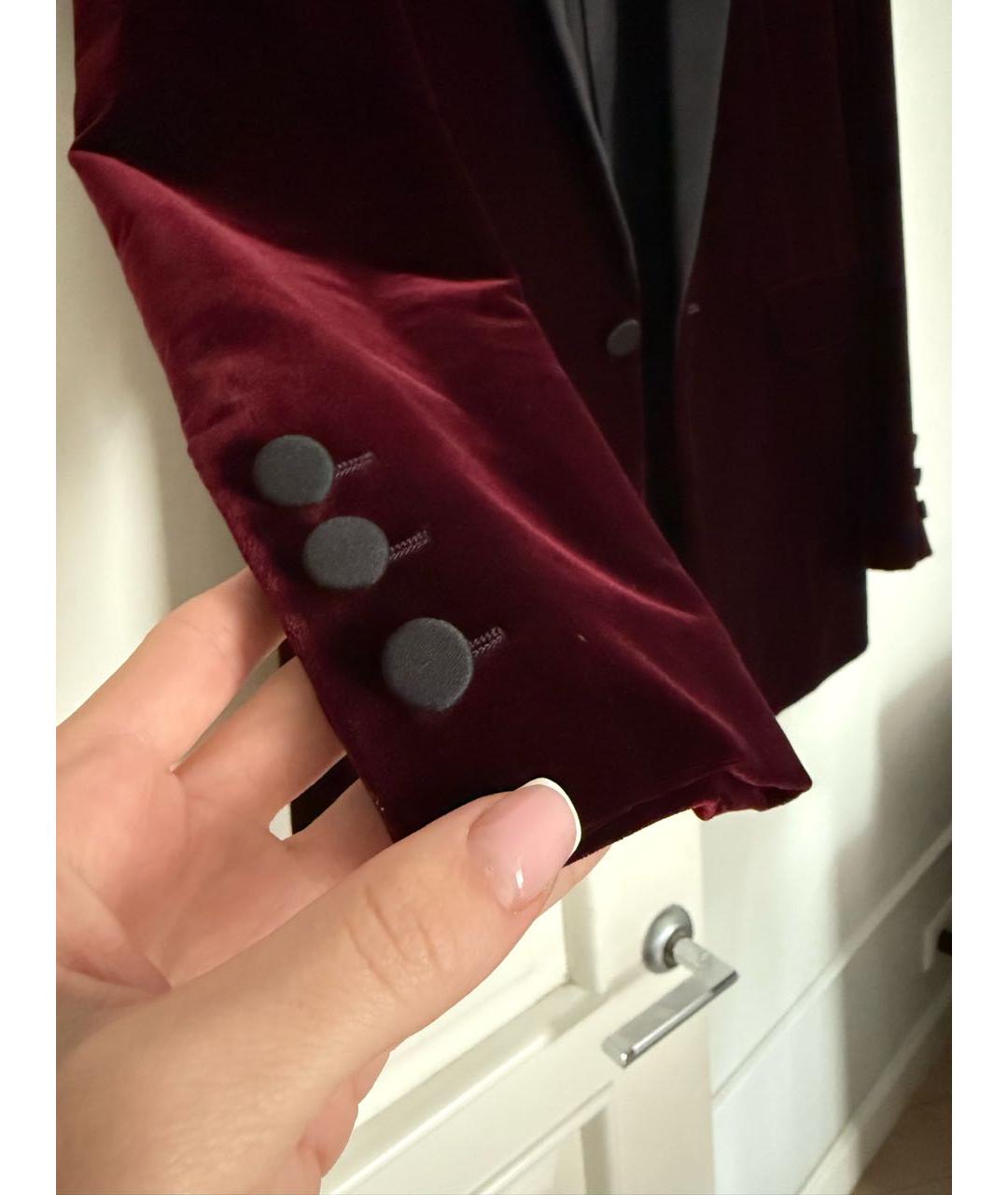 SAINT LAURENT Бордовый бархатный жакет/пиджак, фото 4
