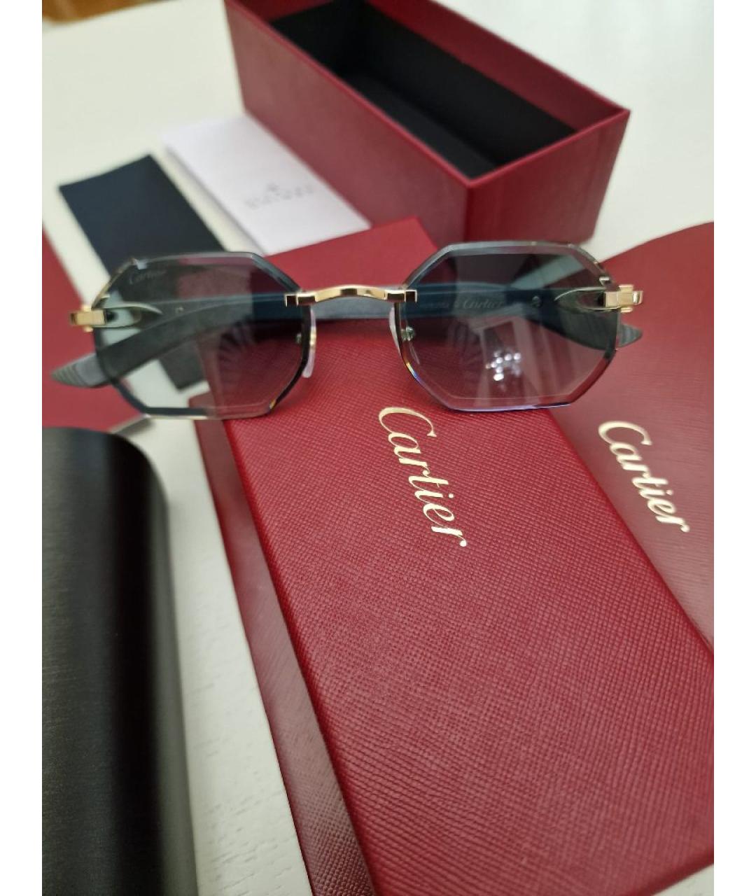 CARTIER Зеленые деревянные солнцезащитные очки, фото 2
