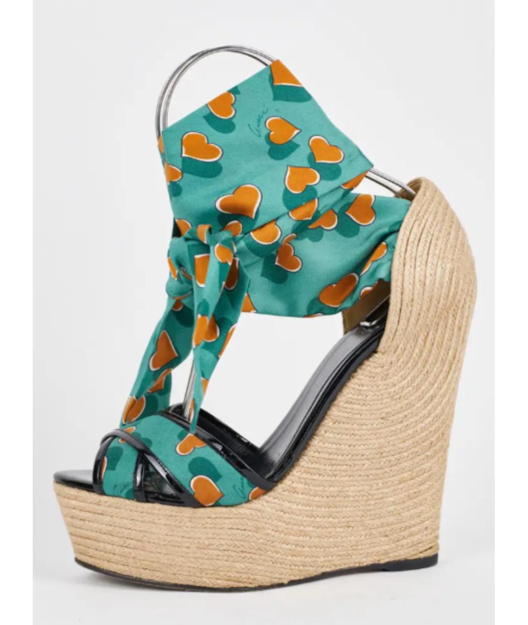 GUCCI Зеленые текстильные босоножки, фото 9
