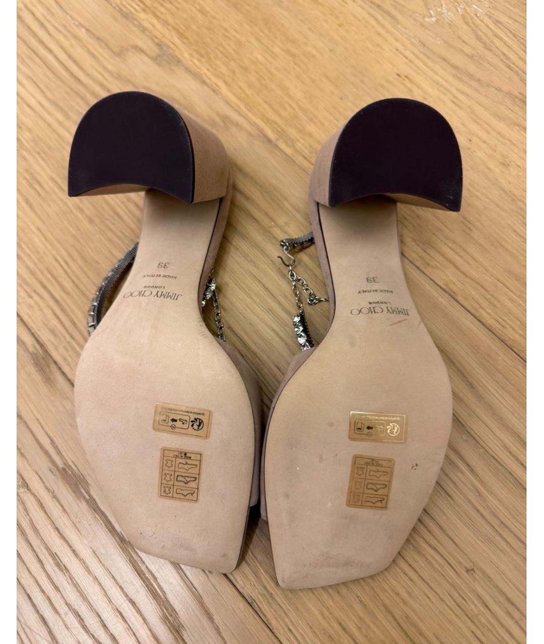 JIMMY CHOO Бежевые замшевые босоножки, фото 4