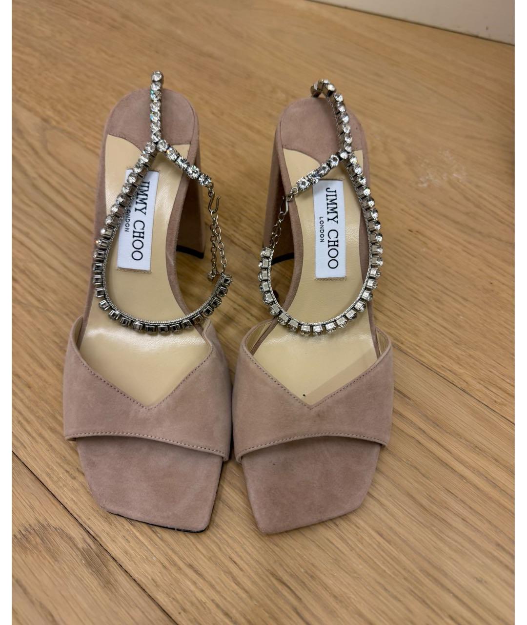 JIMMY CHOO Бежевые замшевые босоножки, фото 2