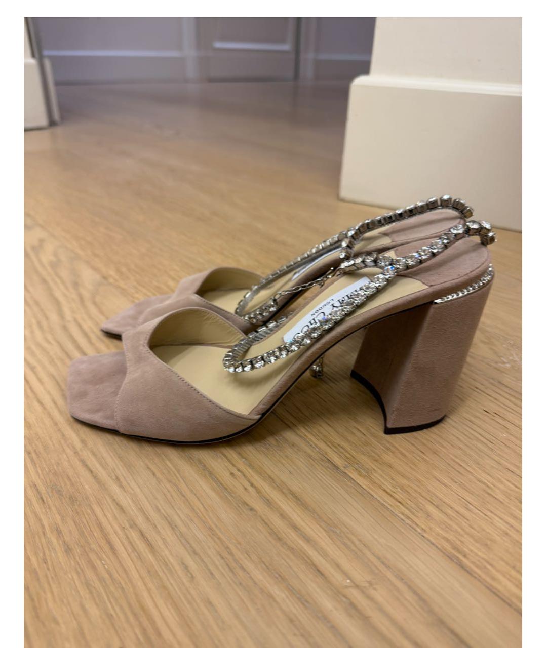 JIMMY CHOO Бежевые замшевые босоножки, фото 5