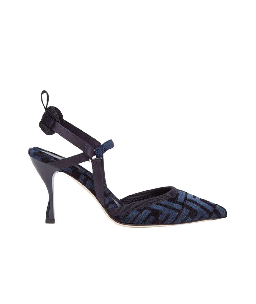FENDI Темно-синие кожаные босоножки, фото 1