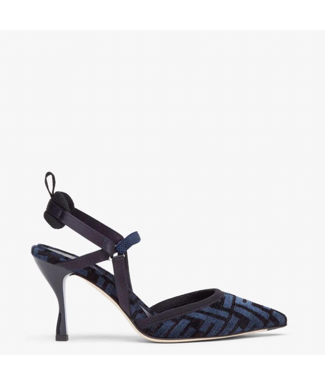 FENDI Темно-синие кожаные босоножки, фото 8