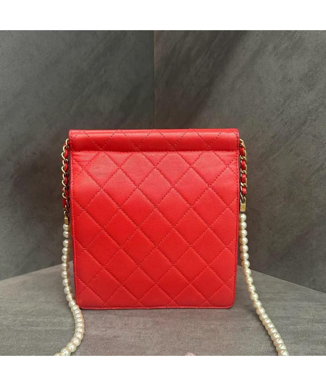 CHANEL Красная кожаная сумка через плечо, фото 4