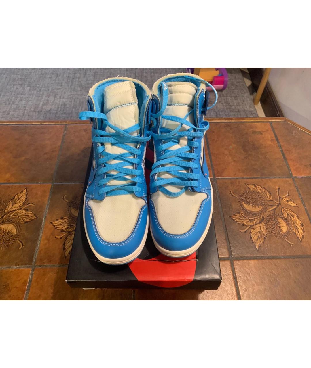 NIKE X OFF-WHITE Голубые кожаные высокие кроссовки / кеды, фото 2