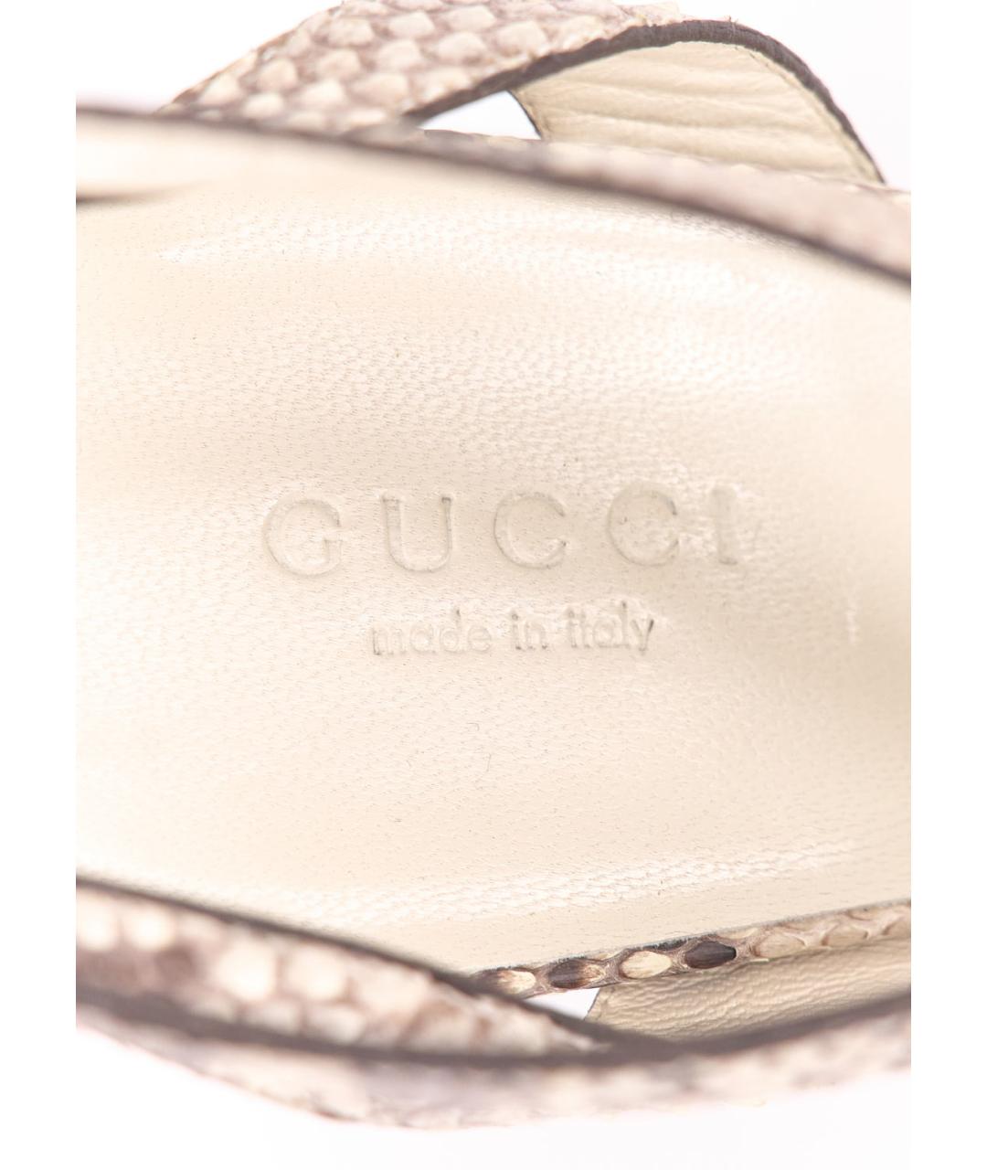 GUCCI Бежевые кожаные босоножки, фото 5