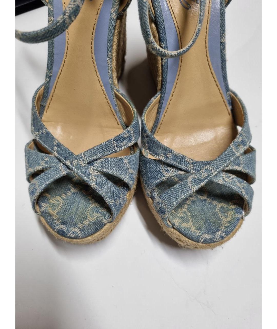 GUCCI Голубые текстильные босоножки, фото 7