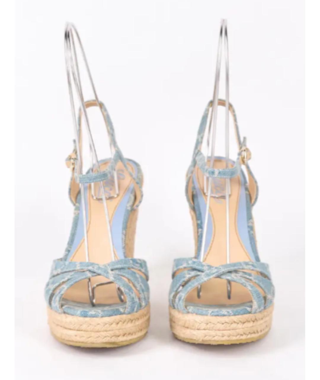 GUCCI Голубые текстильные босоножки, фото 3