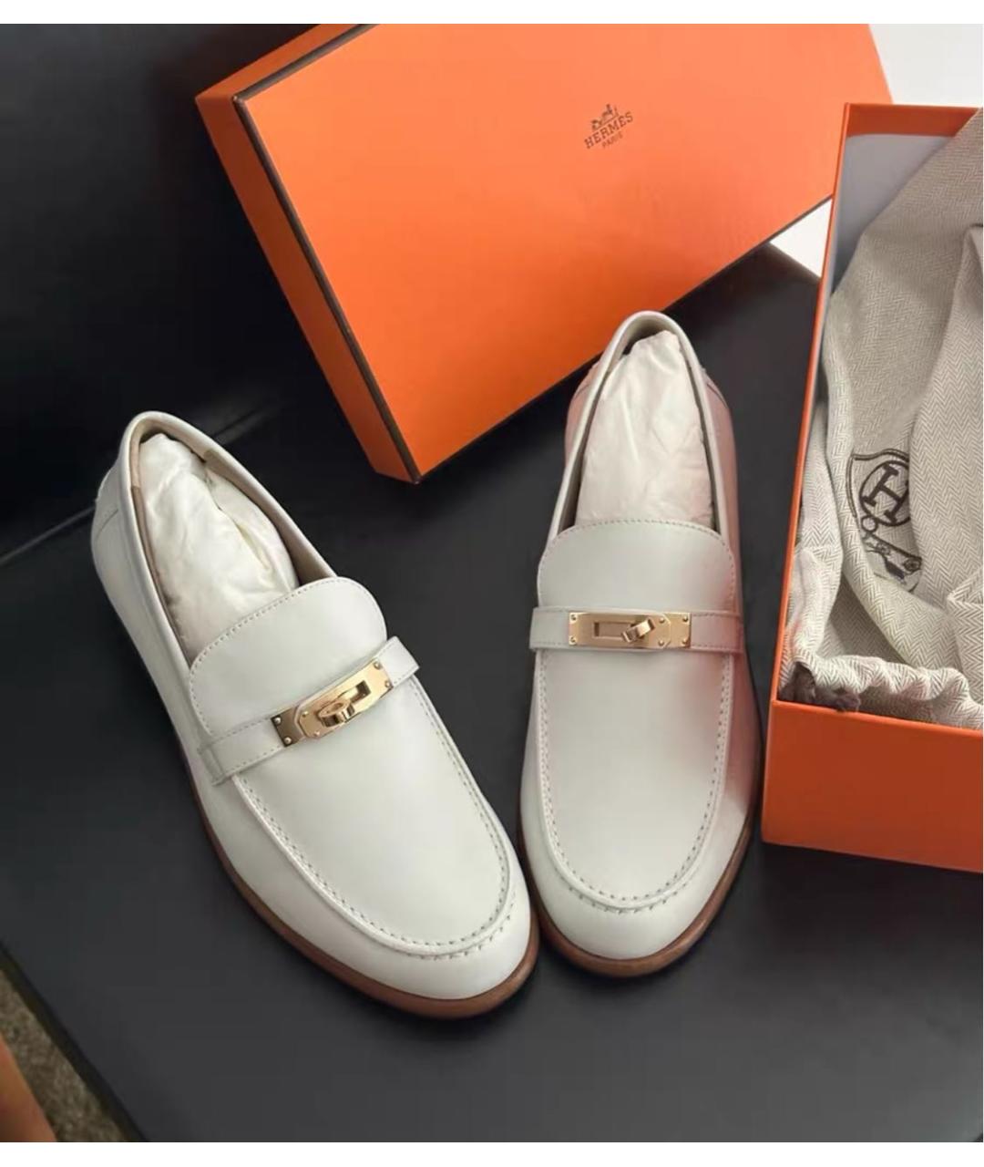 HERMES Белые кожаные лоферы, фото 3