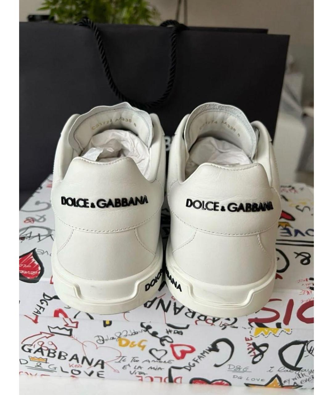 DOLCE&GABBANA Белые кожаные низкие кроссовки / кеды, фото 4