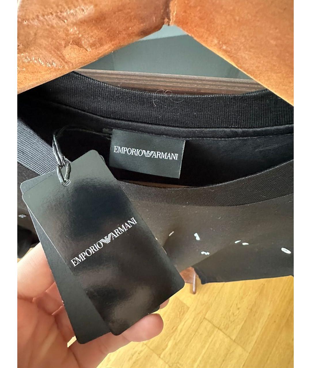 EMPORIO ARMANI Черная хлопковая футболка, фото 2