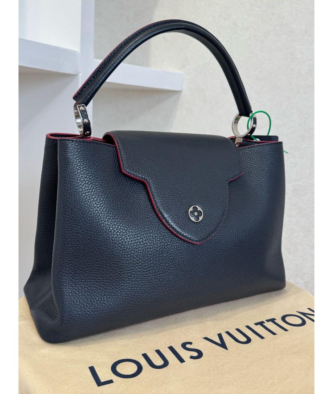 LOUIS VUITTON Темно-синяя кожаная сумка с короткими ручками, фото 6