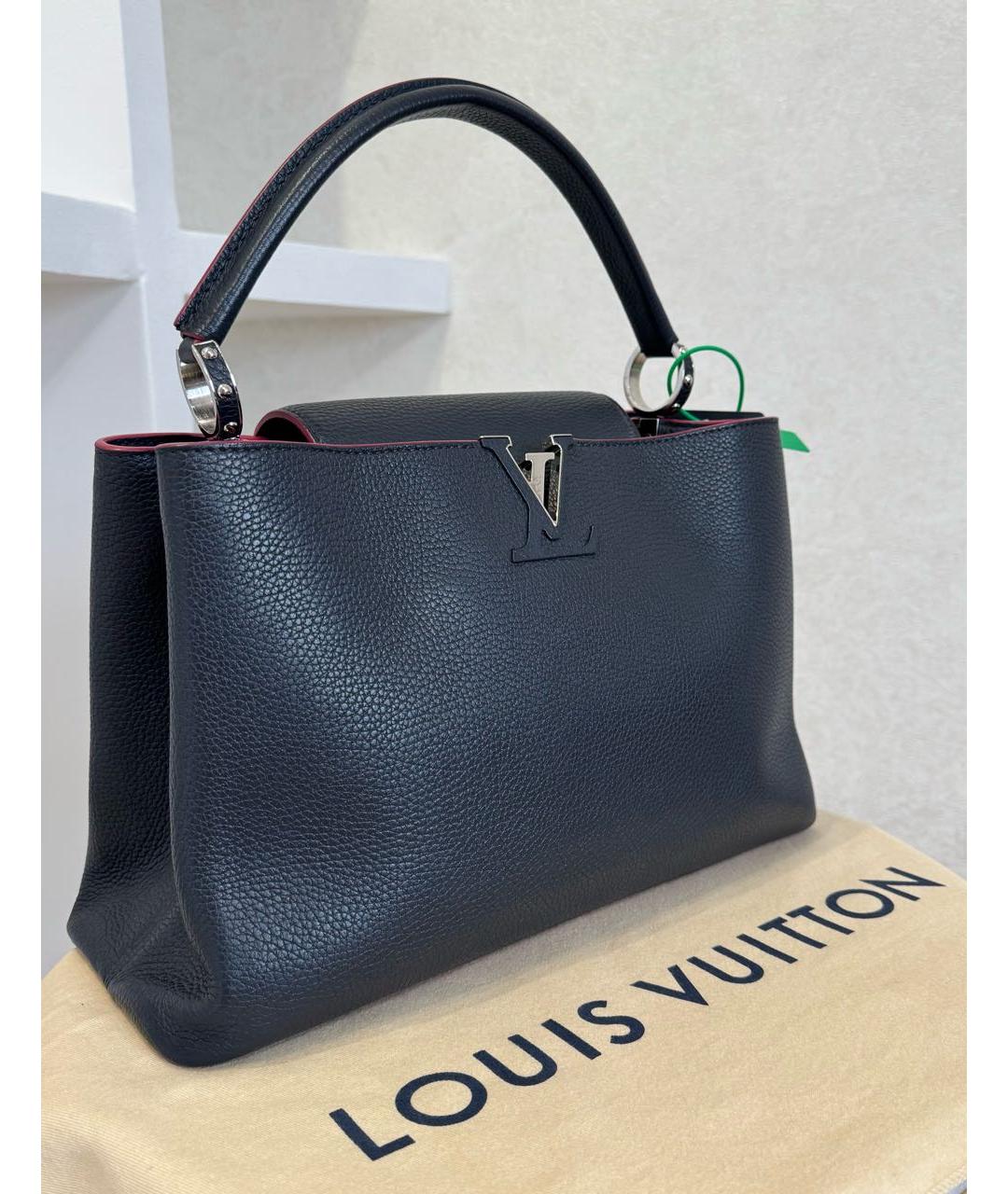 LOUIS VUITTON Темно-синяя кожаная сумка с короткими ручками, фото 5