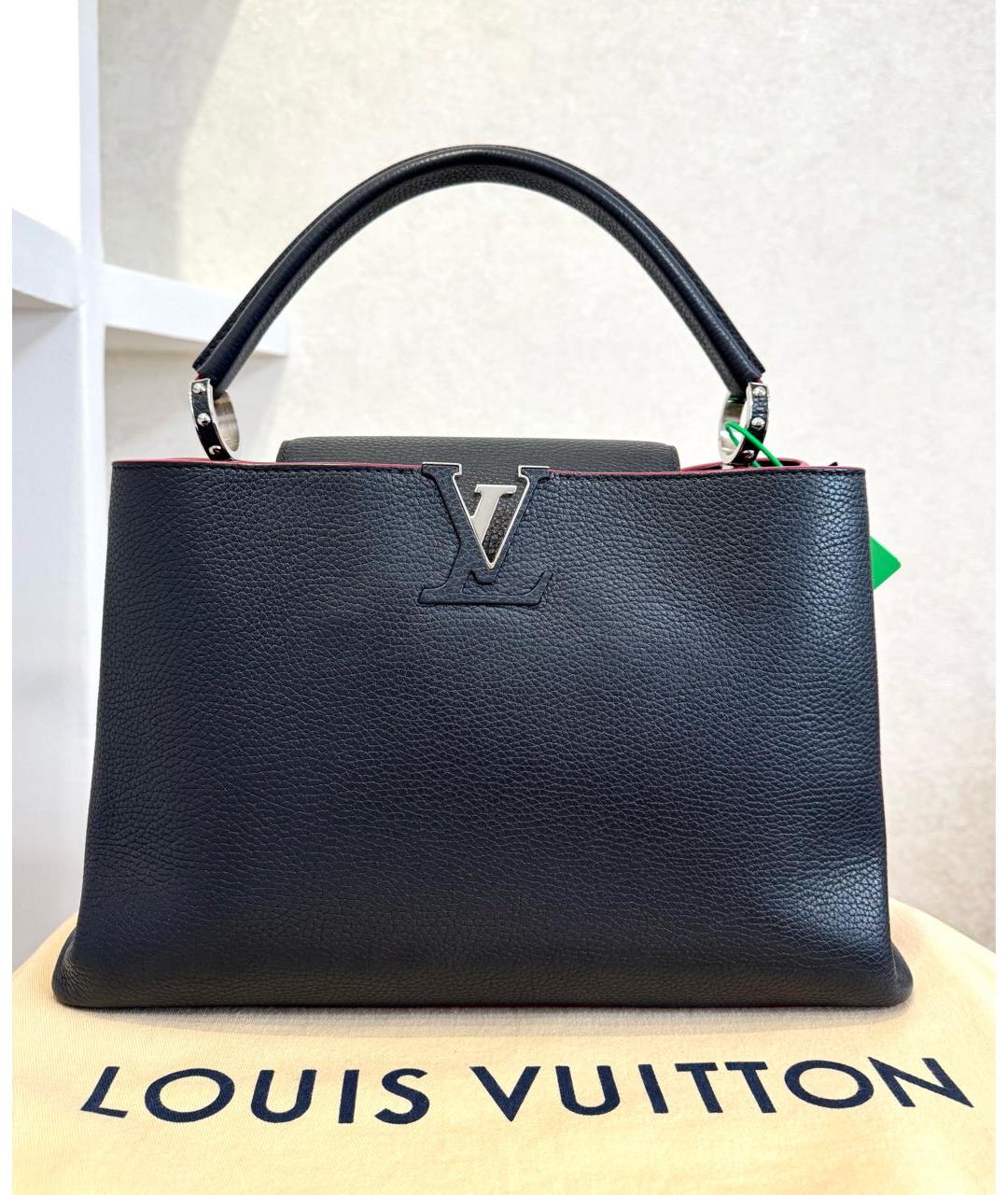 LOUIS VUITTON Темно-синяя кожаная сумка с короткими ручками, фото 2