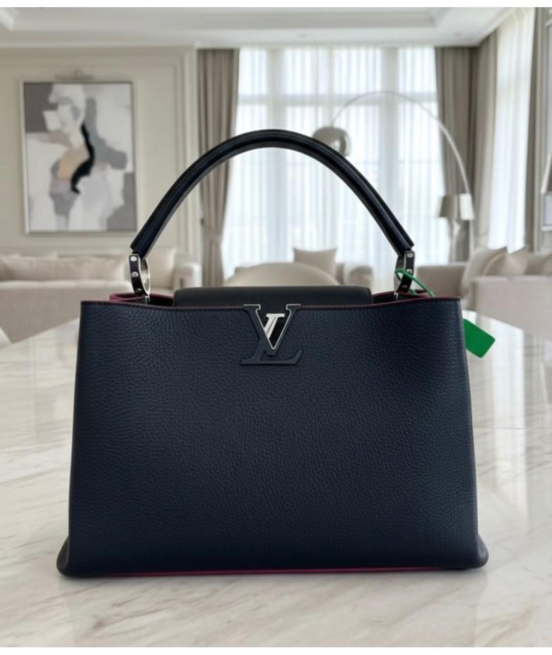 LOUIS VUITTON Темно-синяя кожаная сумка с короткими ручками, фото 2