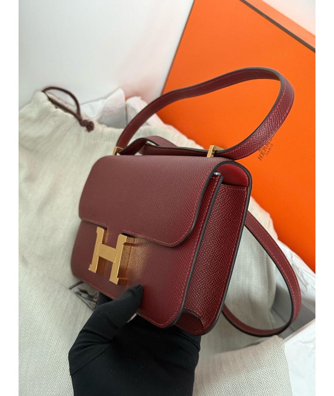 HERMES Бордовая кожаная сумка через плечо, фото 3