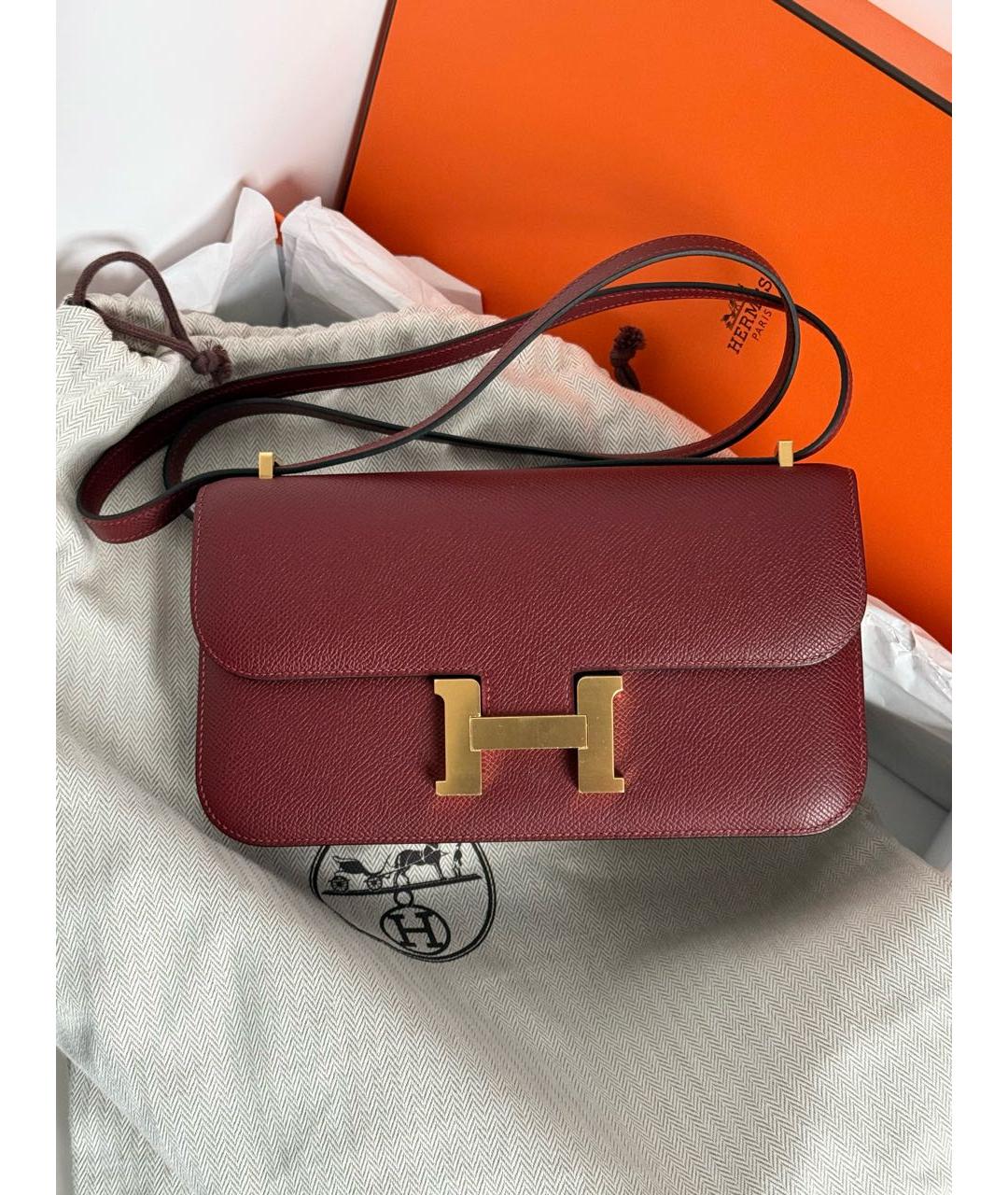 HERMES Бордовая кожаная сумка через плечо, фото 6