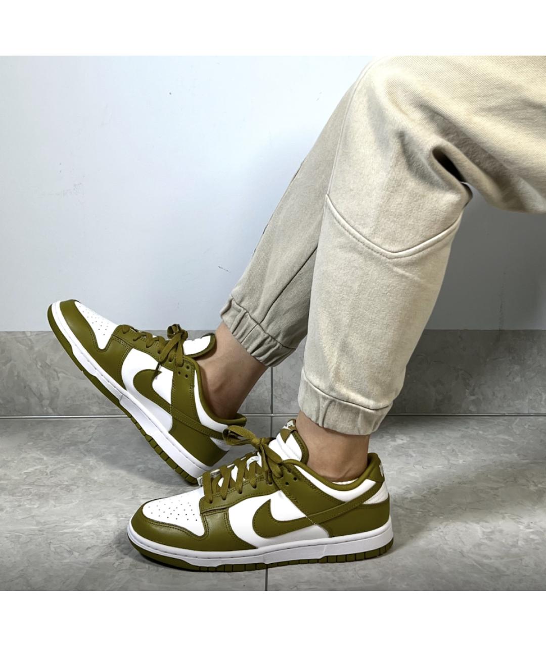 NIKE Хаки кожаные низкие кроссовки / кеды, фото 2