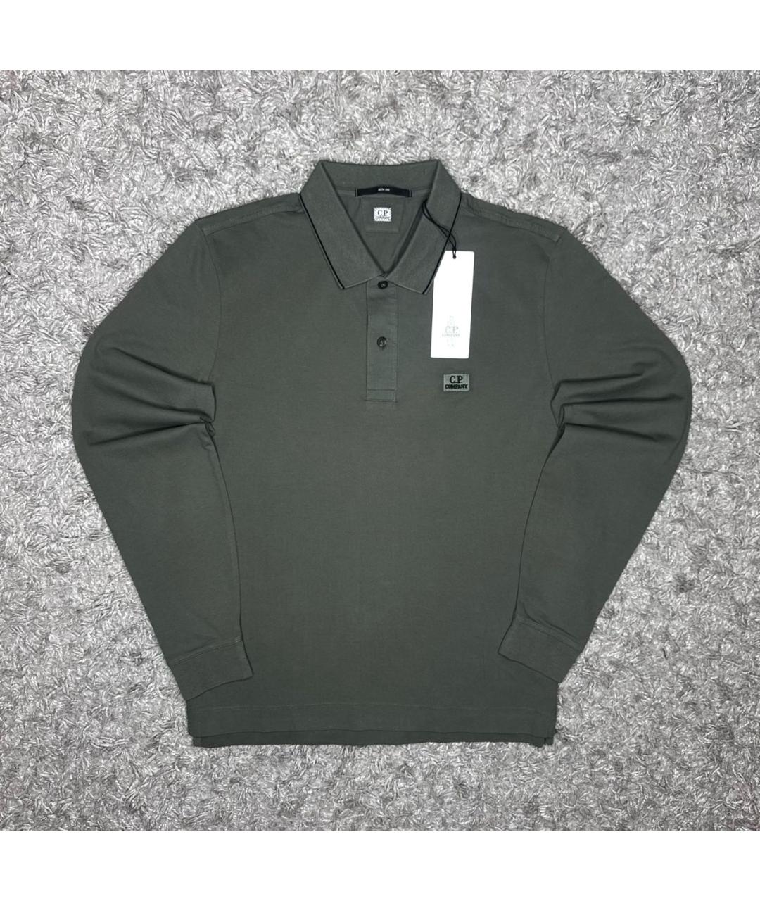 CP COMPANY Хаки хлопковое поло с длинным рукавом, фото 7