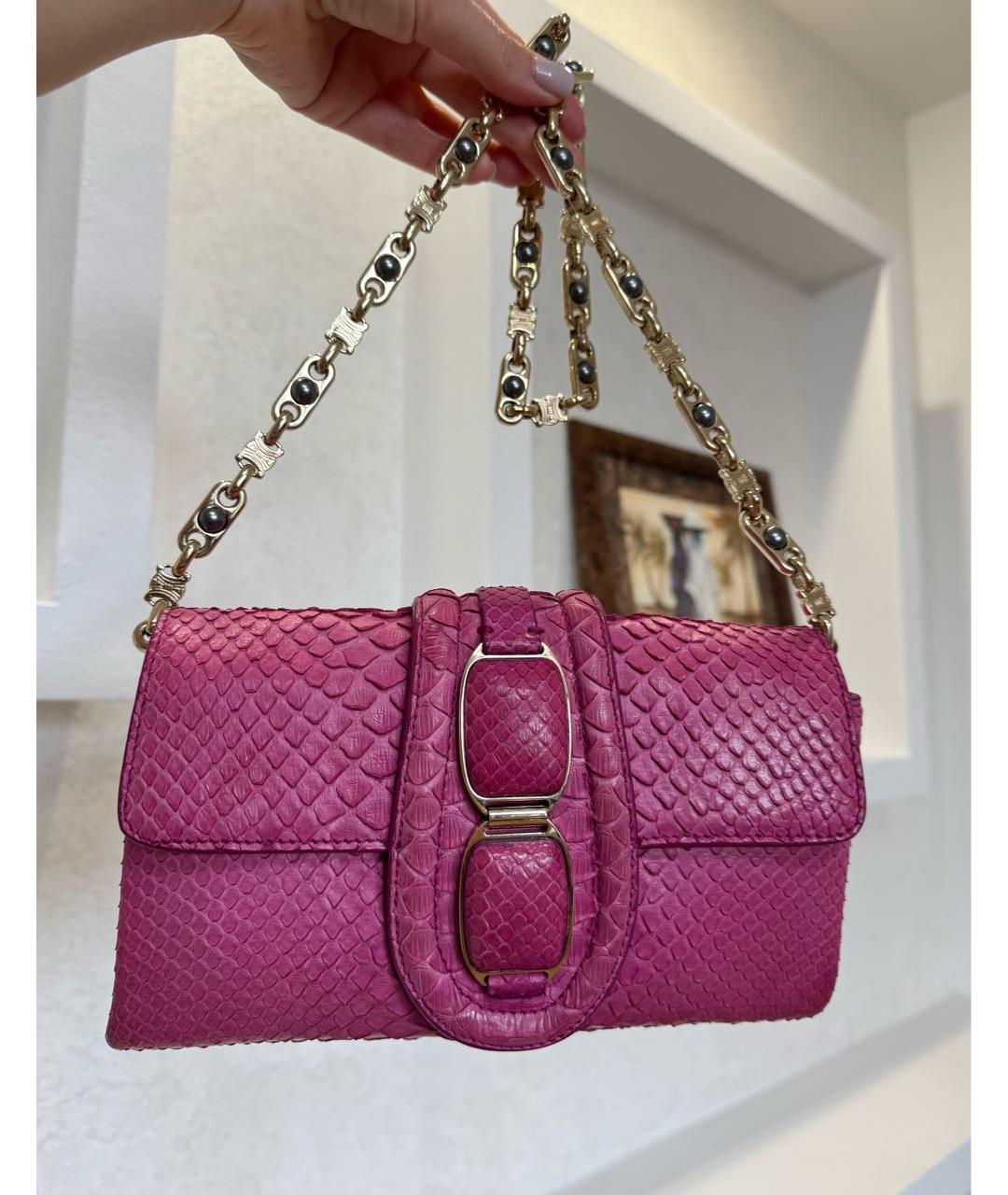 CELINE Розовая сумка через плечо из экзотической кожи, фото 5
