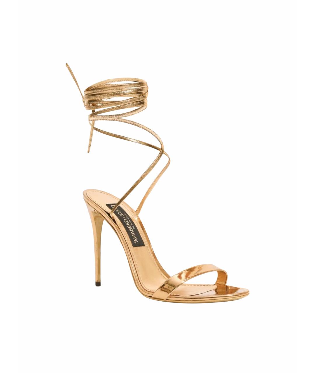 DOLCE&GABBANA Золотые кожаные босоножки, фото 1