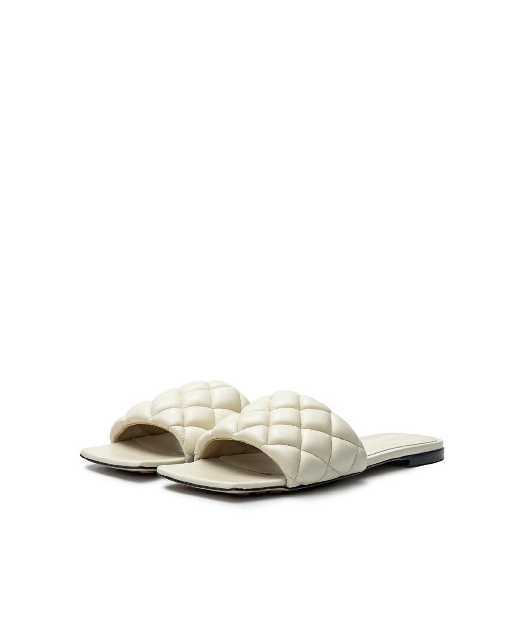 BOTTEGA VENETA Бежевые кожаные шлепанцы, фото 5