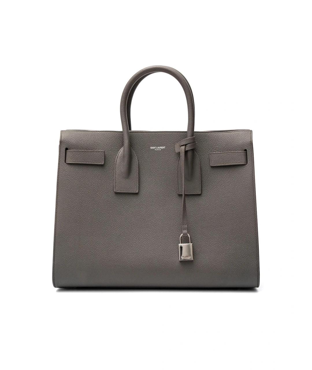 SAINT LAURENT Серая кожаная сумка с короткими ручками, фото 1
