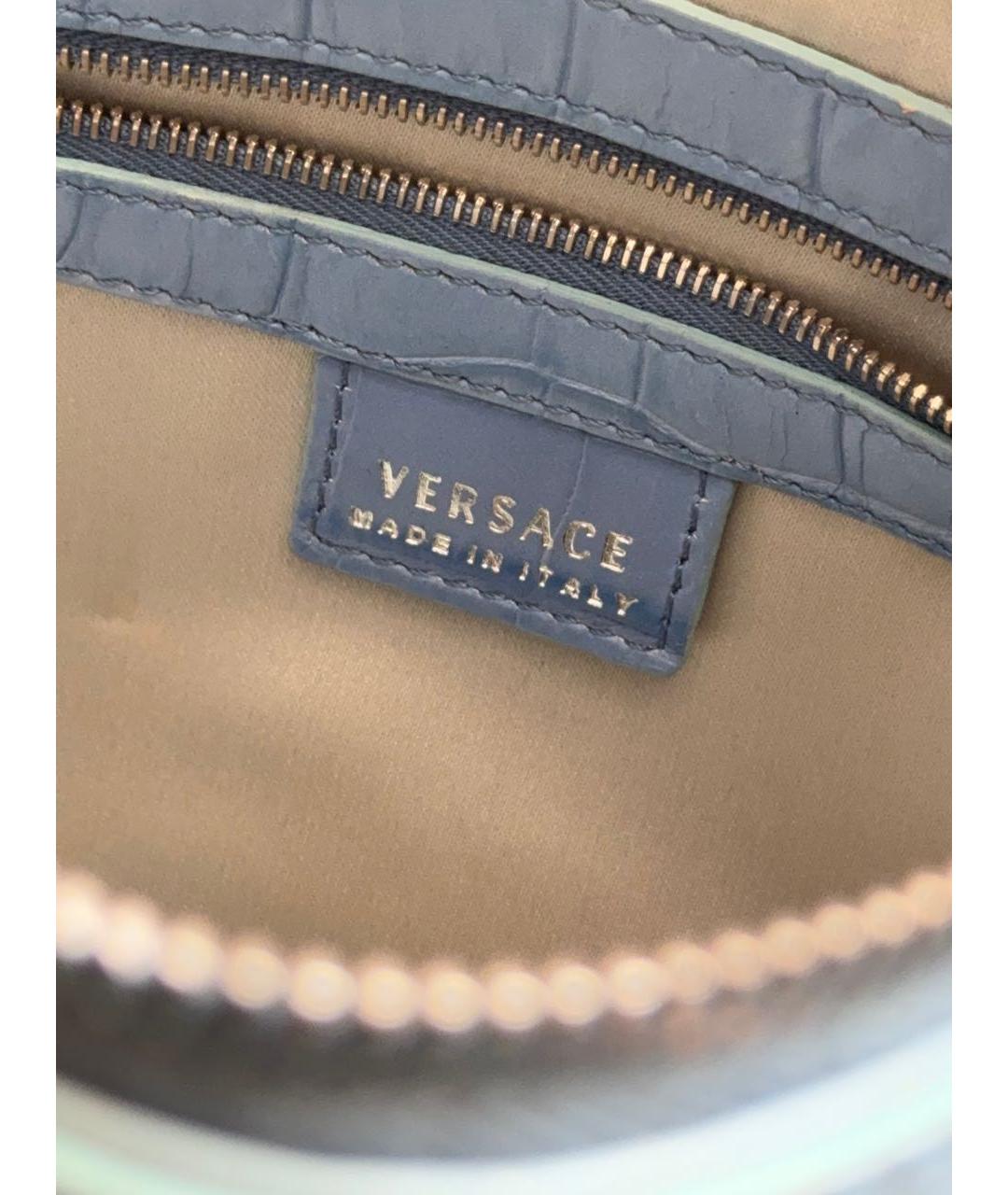 VERSACE Голубая сумка с короткими ручками из искусственной кожи, фото 5