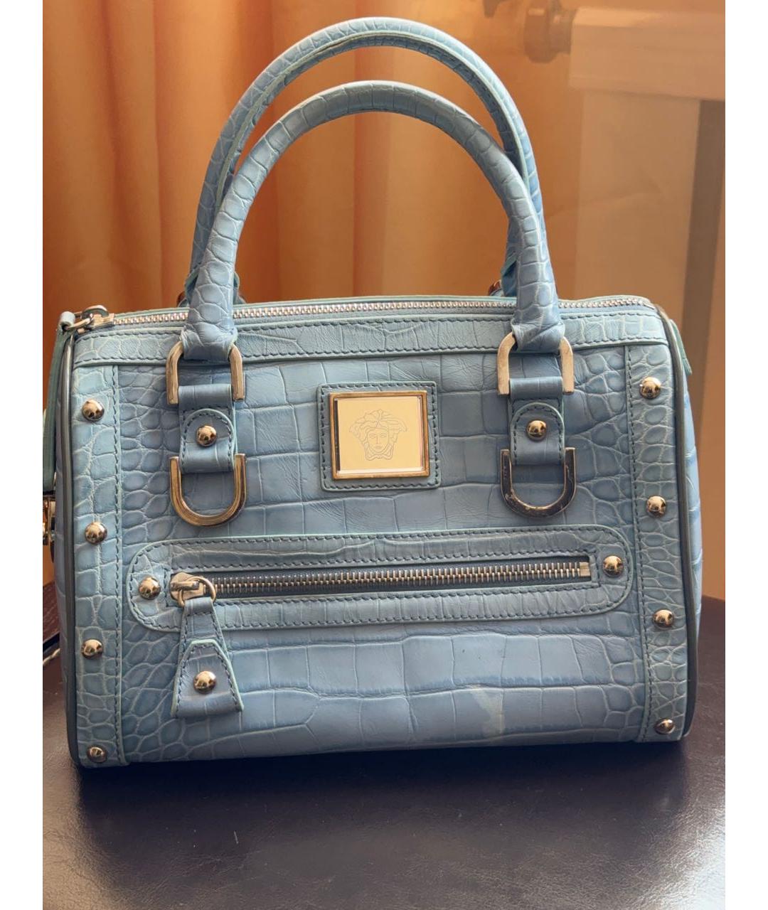 VERSACE Голубая сумка с короткими ручками из искусственной кожи, фото 8