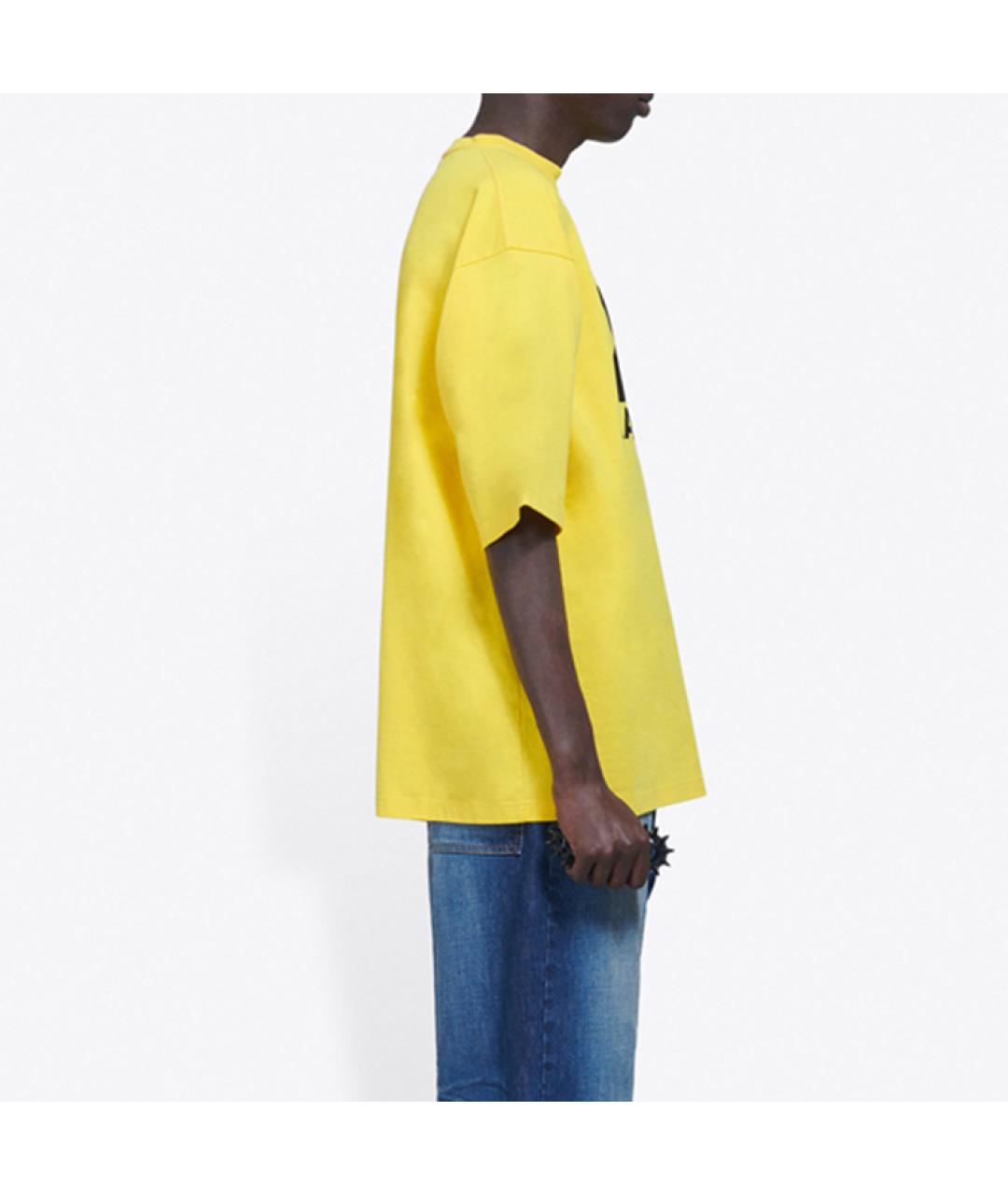 BALENCIAGA Желтая хлопковая футболка, фото 4