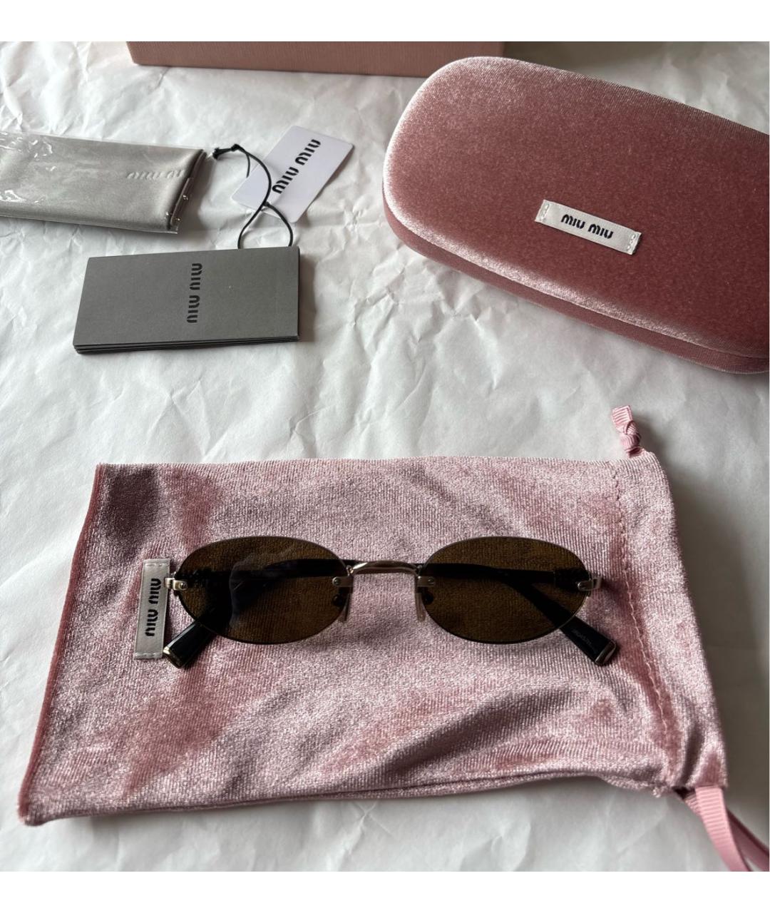 MIU MIU Коричневые металлические солнцезащитные очки, фото 4