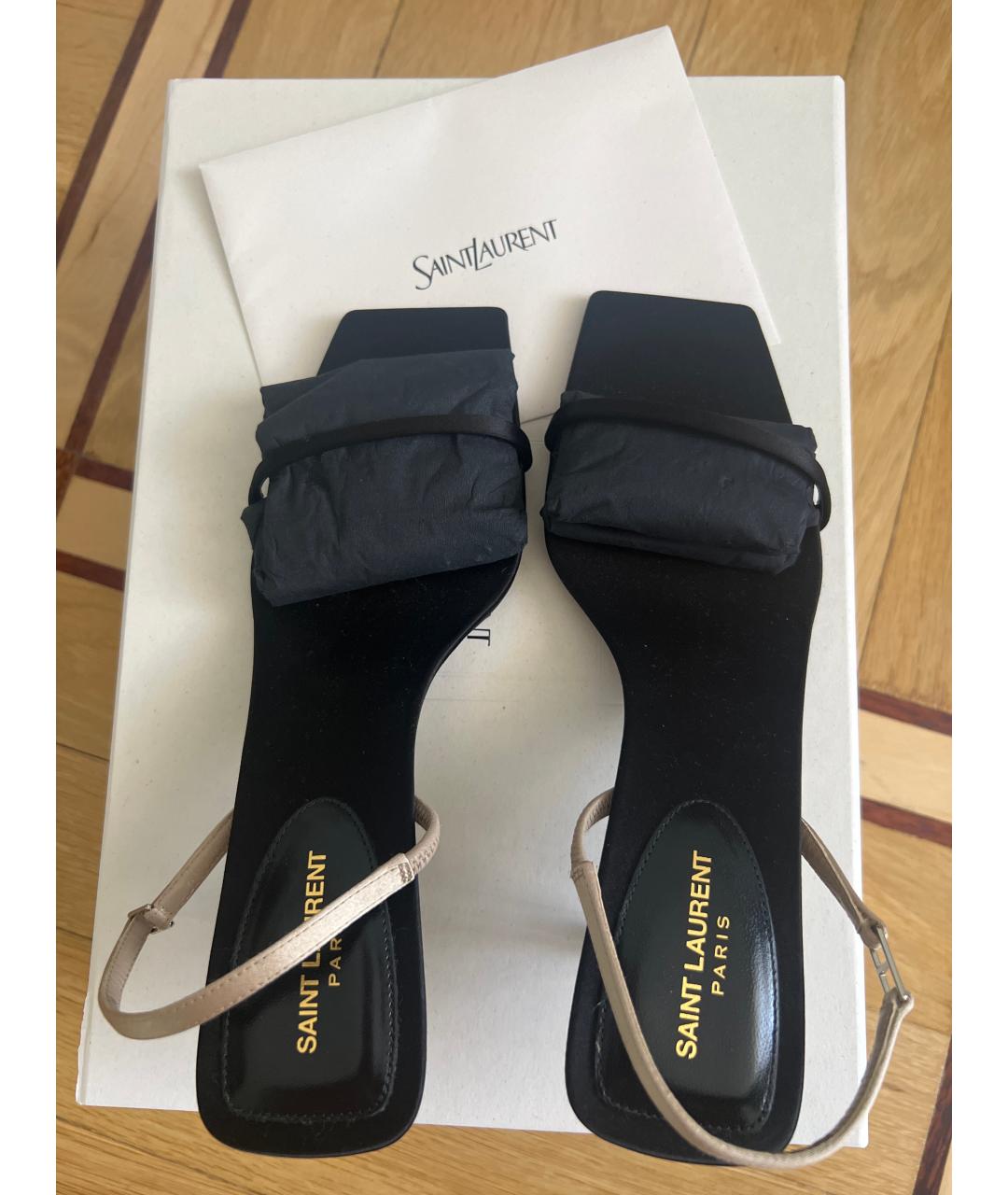 SAINT LAURENT Черные текстильные босоножки, фото 5