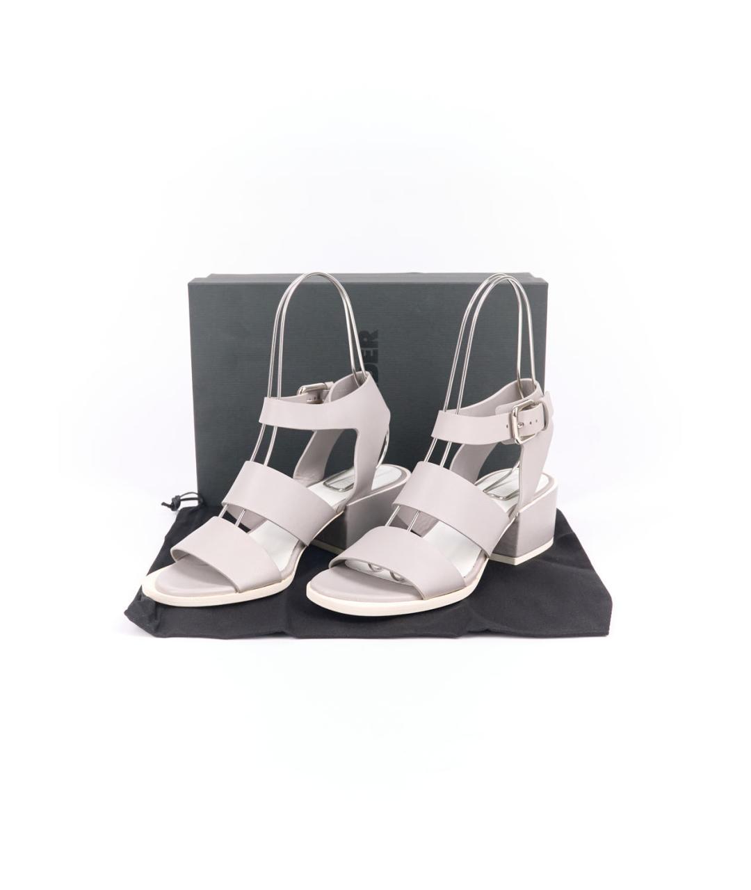 JIL SANDER Серые кожаные босоножки, фото 5