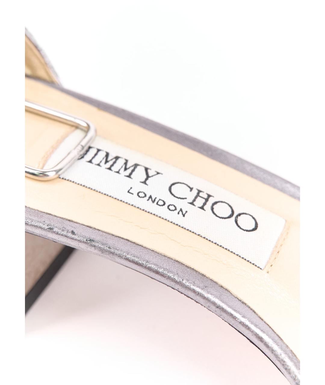 JIMMY CHOO Серебряные кожаные босоножки, фото 5