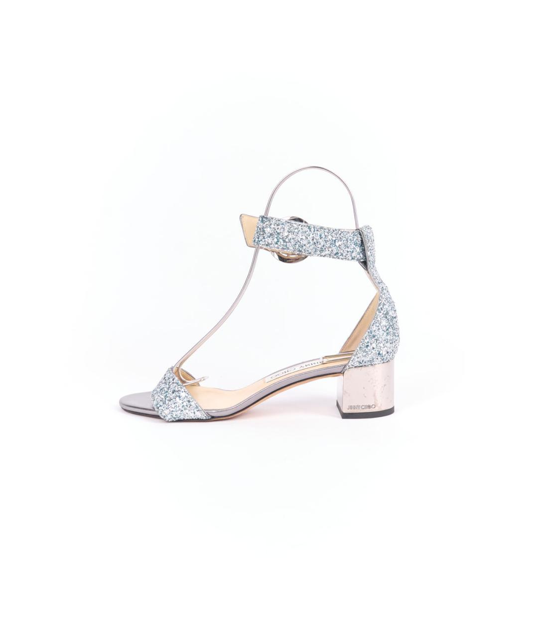 JIMMY CHOO Серебряные кожаные босоножки, фото 6