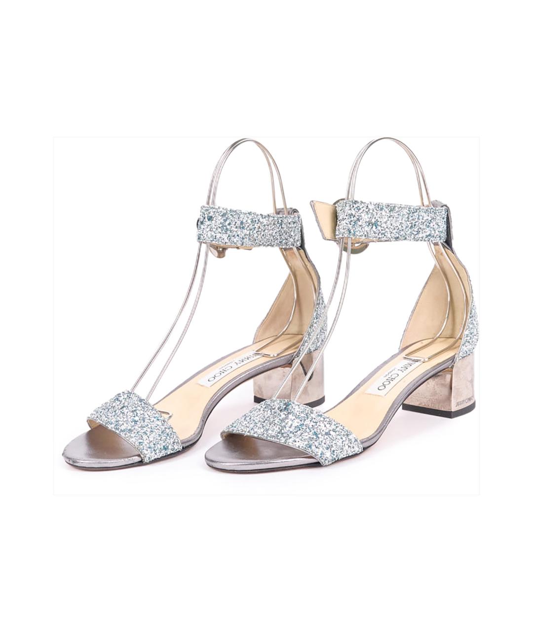 JIMMY CHOO Серебряные кожаные босоножки, фото 2