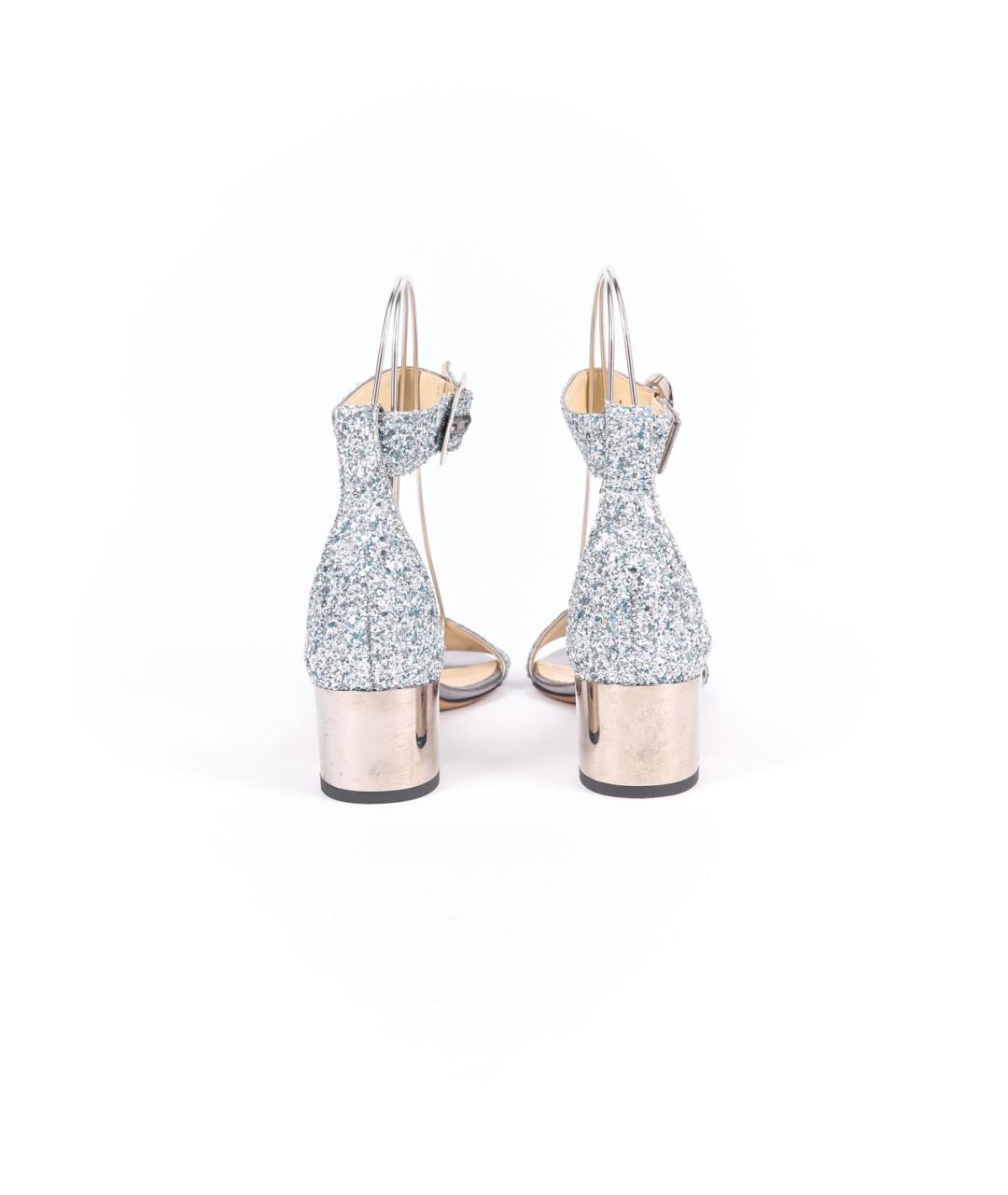 JIMMY CHOO Серебряные кожаные босоножки, фото 4